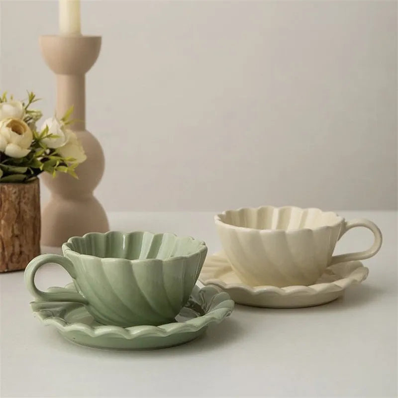 DecorBites™ Elegant Lace Ceramic Coffee Cup and Saucer Set for Home and Office