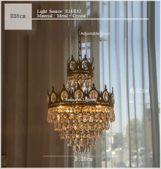 Decorbites™ Kronen-Kristall-Leuchter – Goldener Vintage-LED-Hängeleuchter für elegante Innenbeleuchtung
