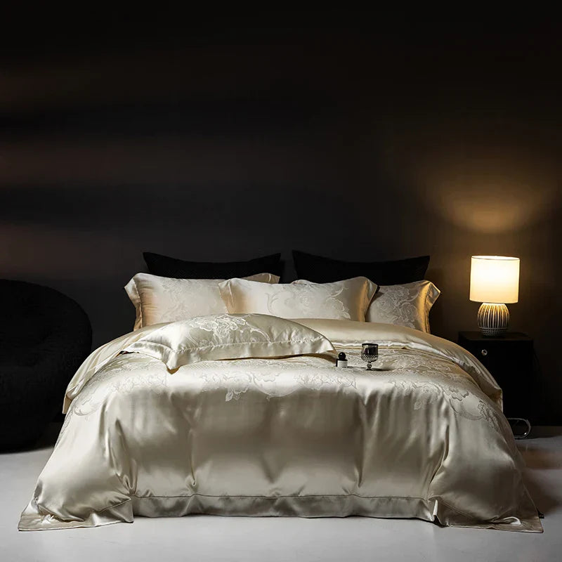 Decobites Silk Jacquard Cotton Luxury Bedding Set with Duvet Cover, Sheets & Pillowcases