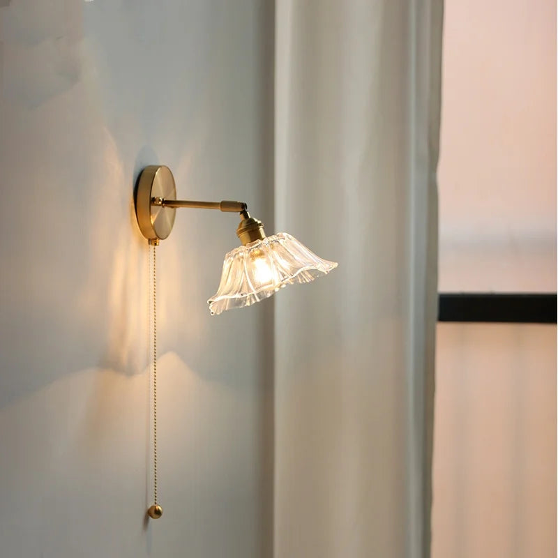 DecorBites™ Glass Bedside Sconce: Modern Nordic LED Wall Light with Pull Chain Switch