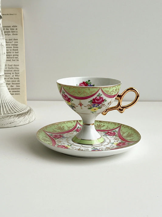 Juego de tazas para café con leche y capuchino estilo corte DecorBites™ con platillo, juego de tazas de té