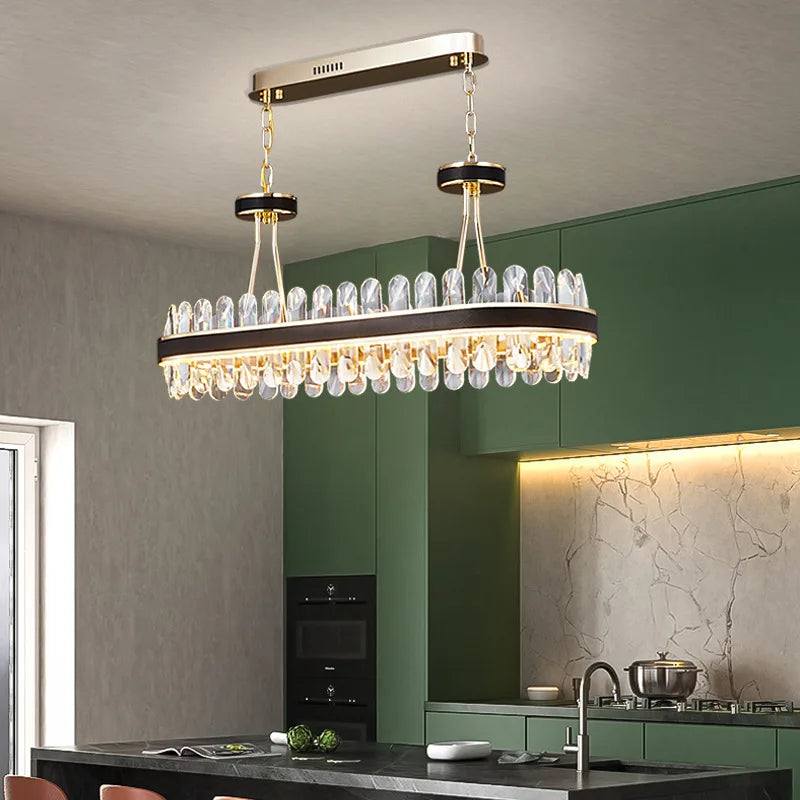 DecorBites™ Black Gold Round LED Crystal Chandelier for Living Room - Modern Suspension Luminaire