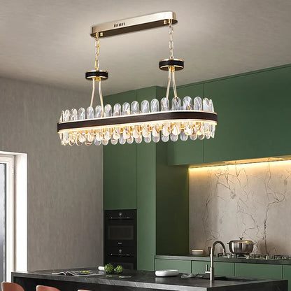 DecorBites™ Black Gold Round LED Crystal Chandelier for Living Room - Modern Suspension Luminaire