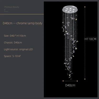 DecorBites™ Butterfly Crystal Chandelier for High Ceilings - Modern Staircase Pendant Lighting