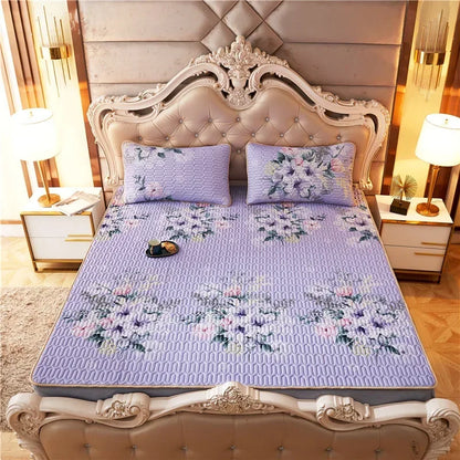 DecorBites™ Cartoon Print Silky Mattress Set: 4-Layer Quilted Breathable Cushion