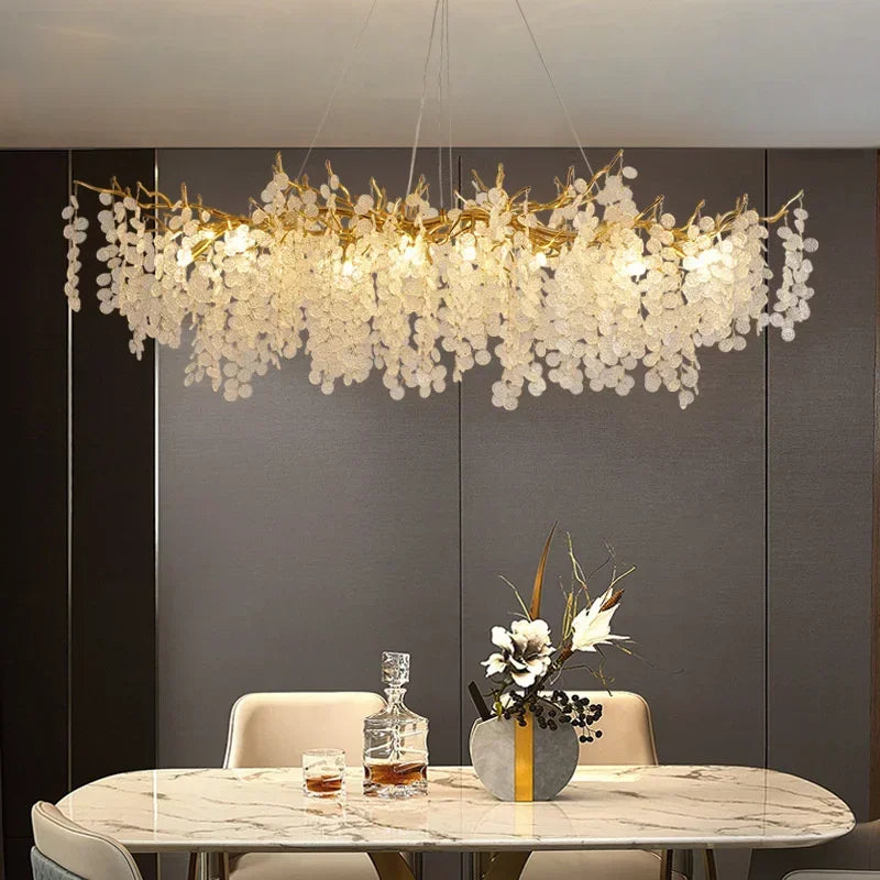 Gold Glass Pendant Chandelier Round L160cm