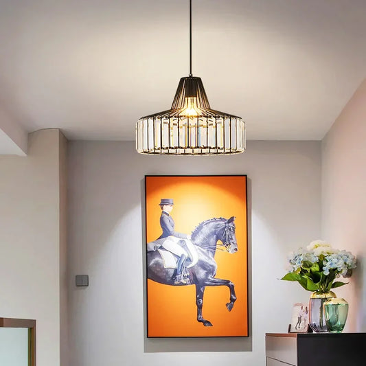 DecorBites™ Crystal Chandelier: Gold & Black Living Room Pendant Light. Vintage E27 Suspension Luminaire for Elegant Decor.