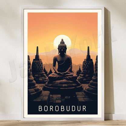 DecorBites™ Bali Surfing Poster - Uluwatu, Canggu, Pererenan Estuary, Borobudur, Komodo, Rice Field Illustration