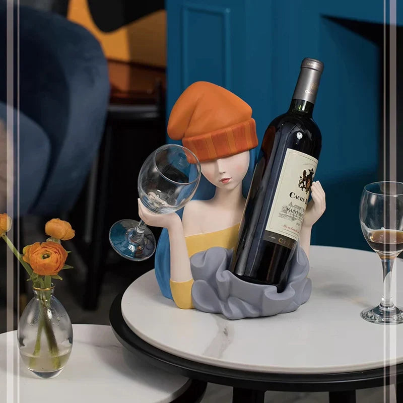 DecorBites™ Elegant Girl Sculpture Wine Rack & Glass Holder Home Decor Wine lover Gift