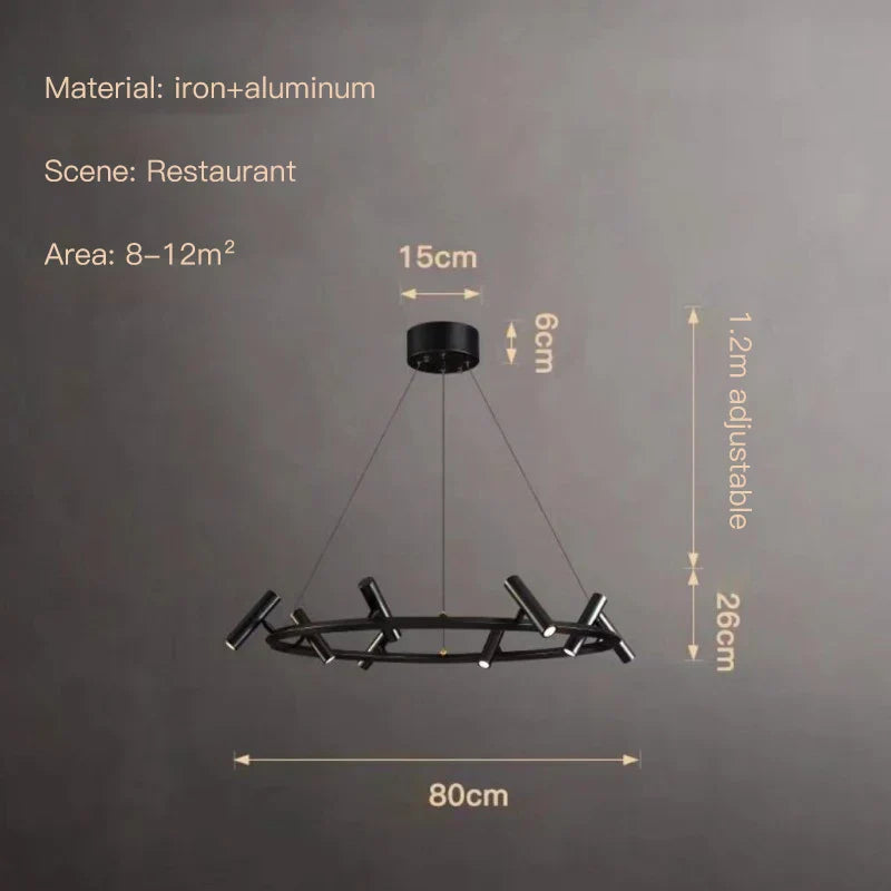 DecorBites™ Black LED Spot Chandelier: Modern Minimalist Rotatable Hanging Lamp for Home Decor