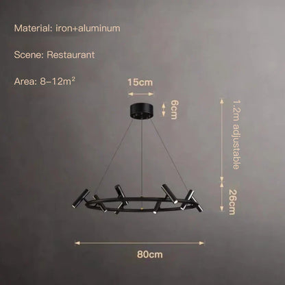 DecorBites™ Black LED Spot Chandelier: Modern Minimalist Rotatable Hanging Lamp for Home Decor