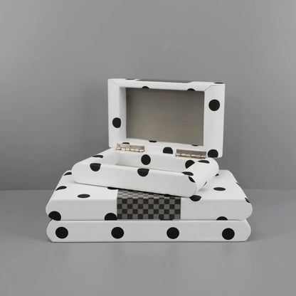 DecorBites™ Black & White Polka Dot Leather Storage Box | Geometric Pattern Desktop Organizer