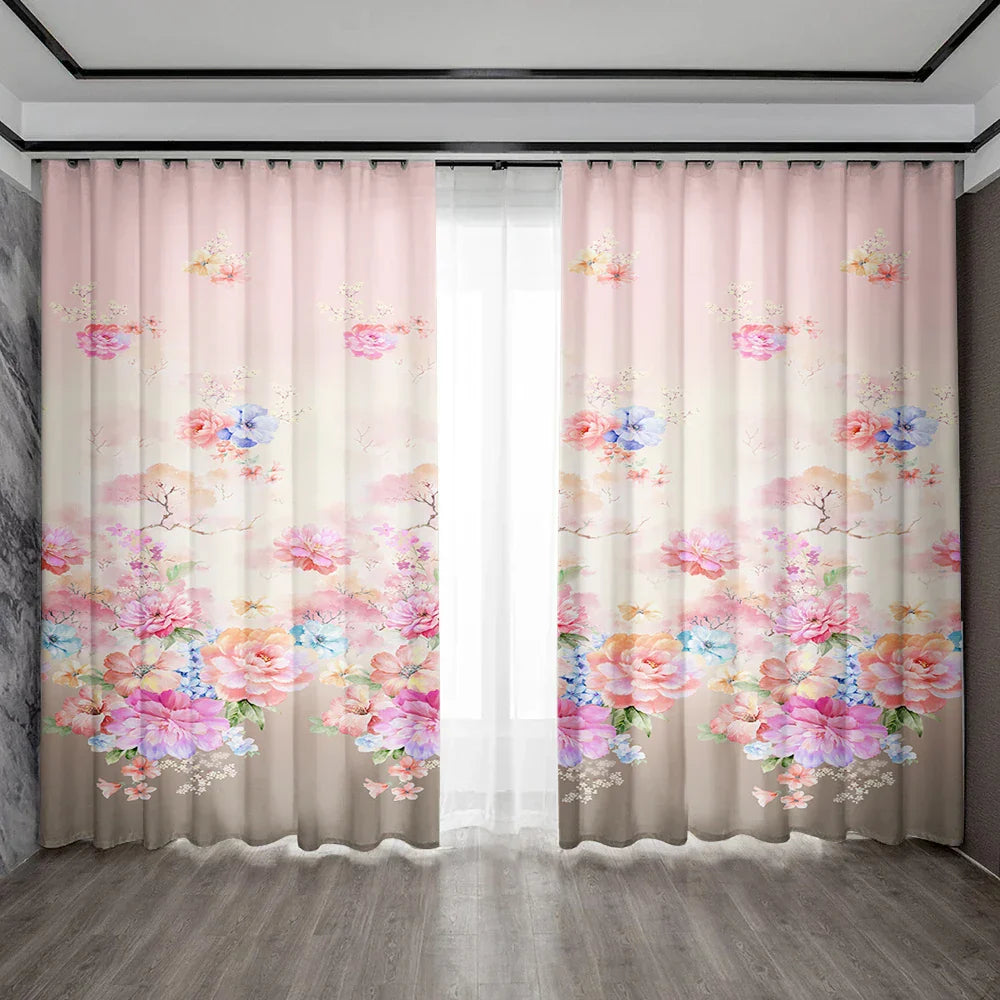 Decobites Pink Floral Bag Curtains for Home Decoration, Kitchen, Coffee Shop, Living Room