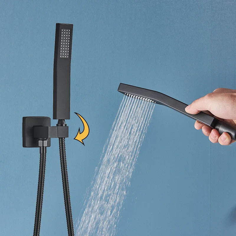 DecorBites™ LED Black Wall Mounted Shower Faucet Set with Rainfall Shower Head