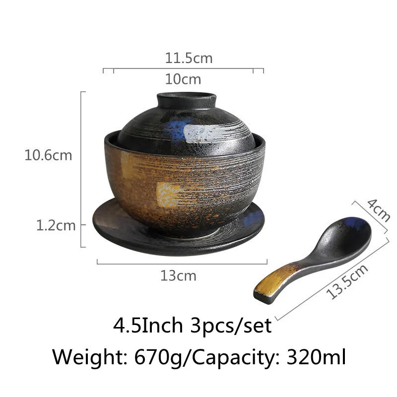 DecorBites™ Japanese Ceramic Ramen Bowl Set - Noodle Soup & Rice Bowl with Lid