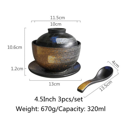 DecorBites™ Japanese Ceramic Ramen Bowl Set - Noodle Soup & Rice Bowl with Lid