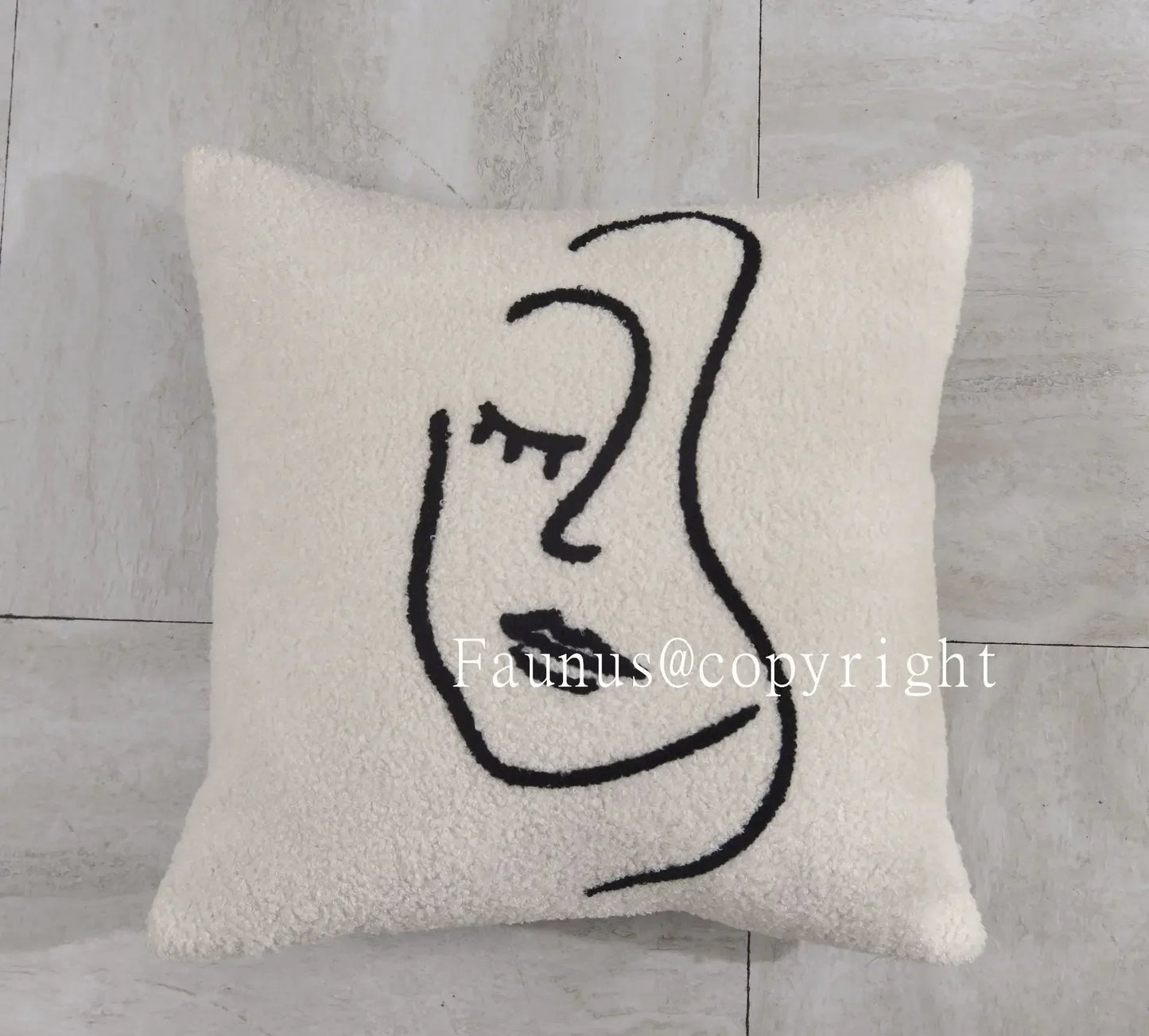 DecorBites™ Lambswool Face Cushion Cover 45x45 Beige White Abstract Art Pillowcase