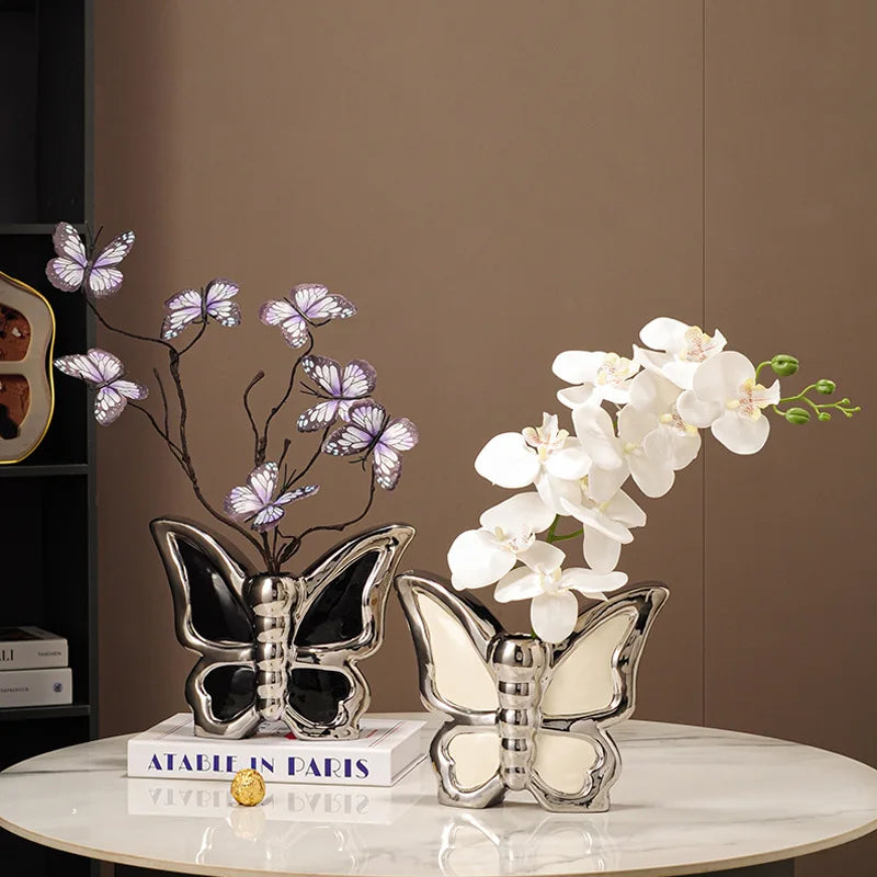 DecorBites™ Butterfly Ceramic Vase: Home Decor Flower Arrangement Figurine Butterfly Flowerpot