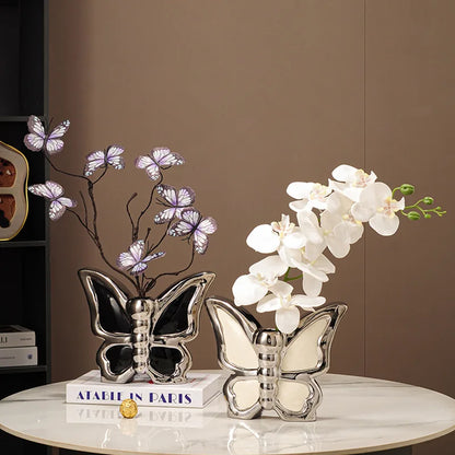 DecorBites™ Butterfly Ceramic Vase: Home Decor Flower Arrangement Figurine Butterfly Flowerpot