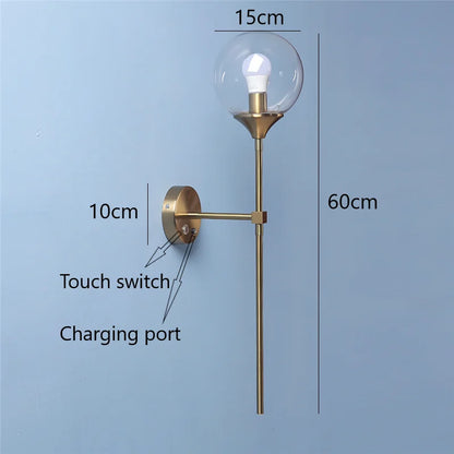 DecorBites™ Golden Glass Ball LED Wall Light with Touch Switch