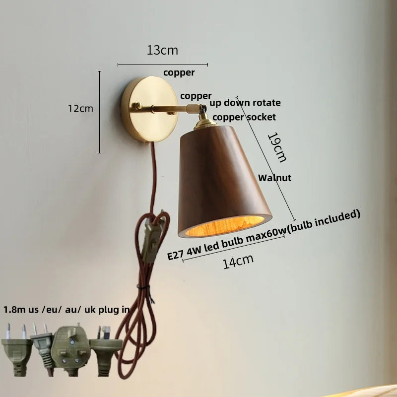 DecorBites™ LED Walnut Wood Wall Sconce with Pull Chain Switch
