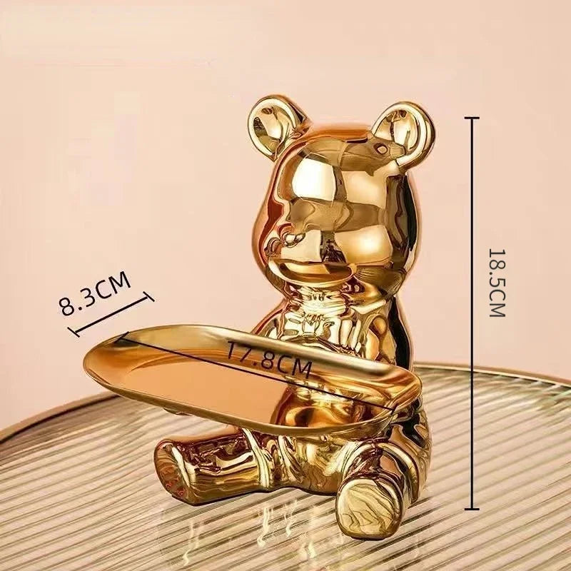 صينية تخزين على شكل دمية دب من DecorBites™، حصالة نقود، وجبات خفيفة، مكياج، حامل مفاتيح، إكسسوار ديكور منزلي
