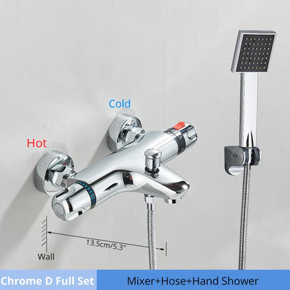 طقم دش ترموستاتي DecorBites™ أسود/كروم مع خلاط مثبت على الحائط من النحاس مع بخاخ