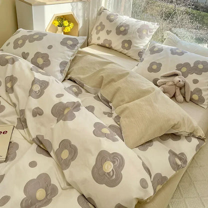 Juego de cama DecorBites™ de algodón con estampado floral a doble cara - Juego de funda nórdica suave tamaño Queen