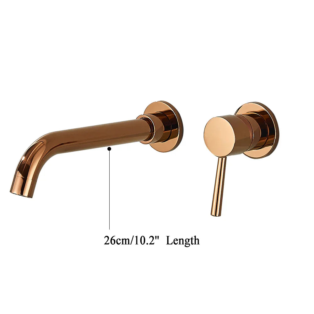 DecorBites™ Gold Brass Bathroom Faucet with Modern Lever Handle, Wall Mount Sink Tap