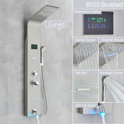 Sistema de grifería para ducha con luz LED DecorBites™: chorros de lluvia, chorros de masaje, panel de cascada con control de temperatura
