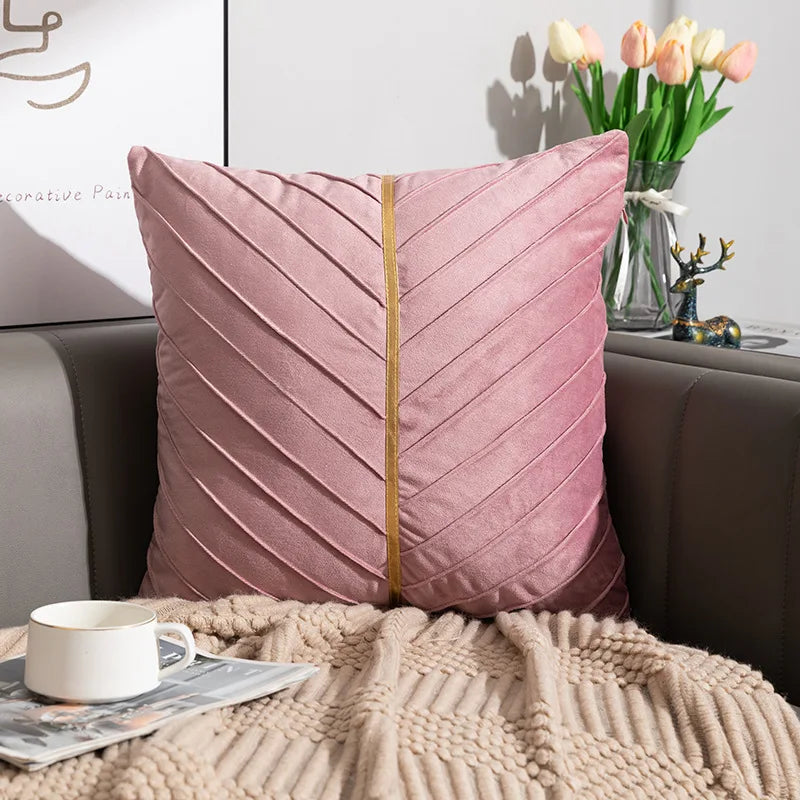 DecorBites™ Golden Velvet Patchwork Cushion Cover for Sofa Decor