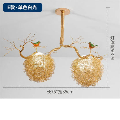 Decorbites™ Goldener LED-Kronleuchter Vogelnester für modernes Cottagecore-Wohnzimmer-Dekor