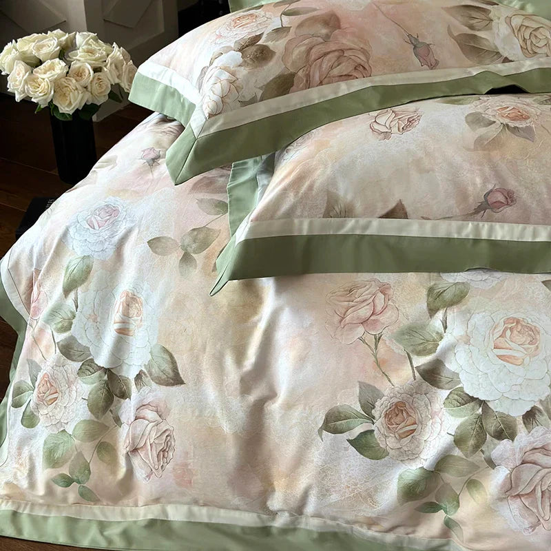 Decorbites™-Ägyptische-Baumwoll-Bettwäsche-Set mit französischem Rosenblumenmuster und vintage Charme