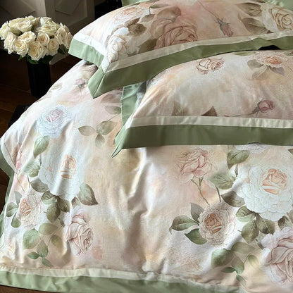 Decorbites™-Ägyptische-Baumwoll-Bettwäsche-Set mit französischem Rosenblumenmuster und vintage Charme