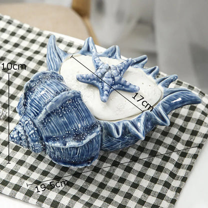 DecorBites™ Ceramic Marine Life Decorative Storage Tray for Dresser or Tabletop