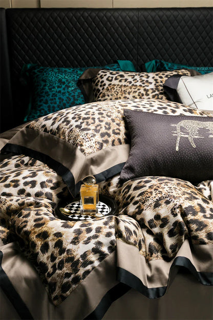 DecorBites™ Egyptian Cotton Leopard Print Luxury Bedding Set, Silky Soft Bed Sets