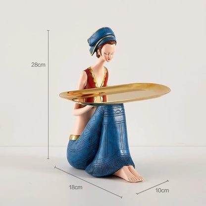 DecorBites™ Adornos de resina para bandeja de almacenamiento con forma de niñas, manualidades para decoración del hogar y figuras para escritorio.