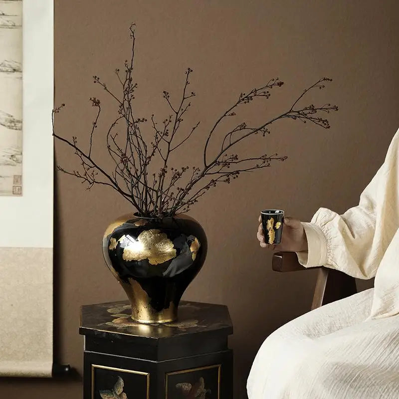 DecorBites™ Gold Foil Ceramic Vase for Flower Arrangement and Home Decoration