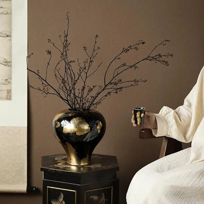 DecorBites™ Gold Foil Ceramic Vase for Flower Arrangement and Home Decoration