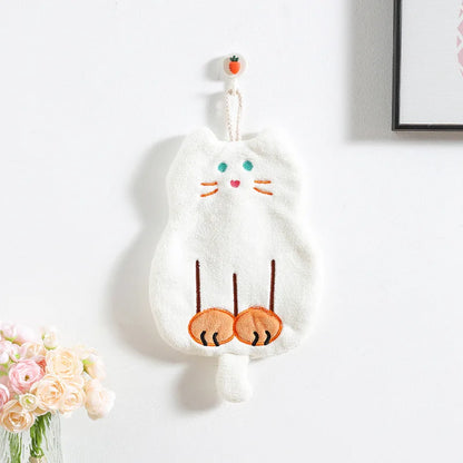 منشفة يد من الألياف الدقيقة بتصميم قطة مرجانية من DecorBites™: إكسسوار لطيف وسريع الجفاف للمطبخ والحمام