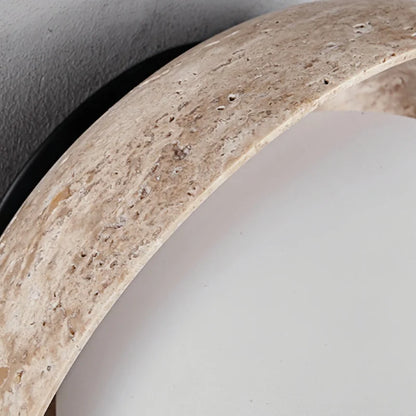 DecorBites™ LED Wall Light: Nordic Modern Design with White Glass & Yellow Travertine Wood