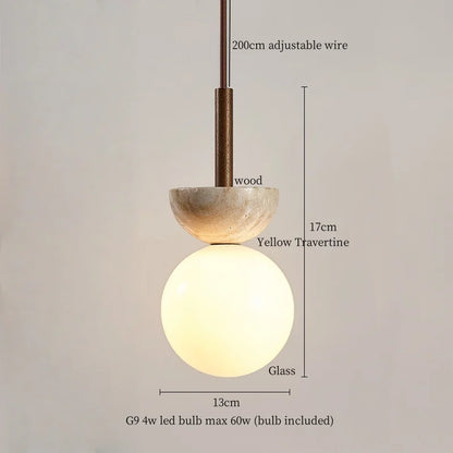 DecorBites™ Yellow Travertine LED Pendant Lights for Kitchen Island Bedroom Dining Table