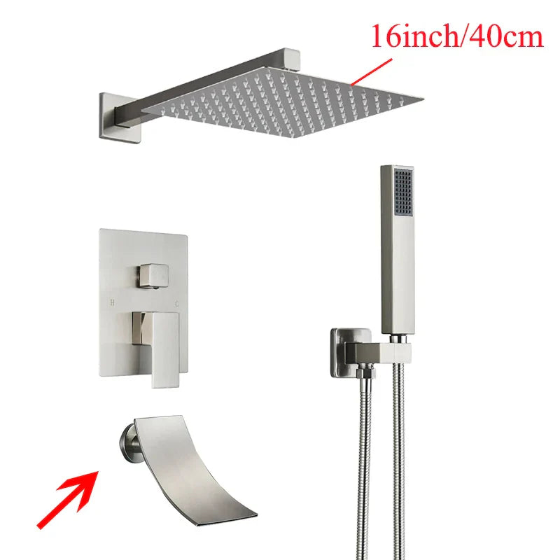 Sistema de ducha mural DecorBites™ negro con teleducha - Grifo de agua de lluvia de 12/16 pulgadas