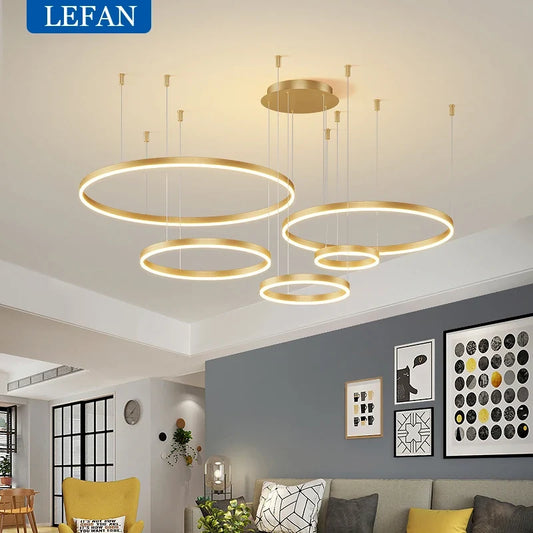 Modern Brushed Ring Pendant Light in Gold and Coffee