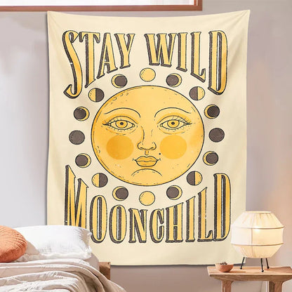 Decobites Moon Phase Wall Hanging: Boho Sun Moon Room Decor Mural