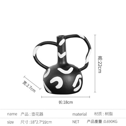 Jarrón DecorBites™ con rayas geométricas y asa abstracta para decoración del hogar