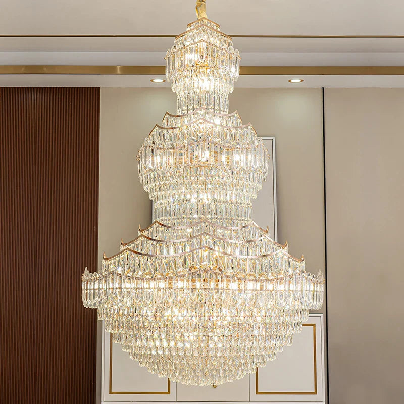 DecorBites™ Crystal Chandelier: European Villa Lobby Staircase Long Chandelier