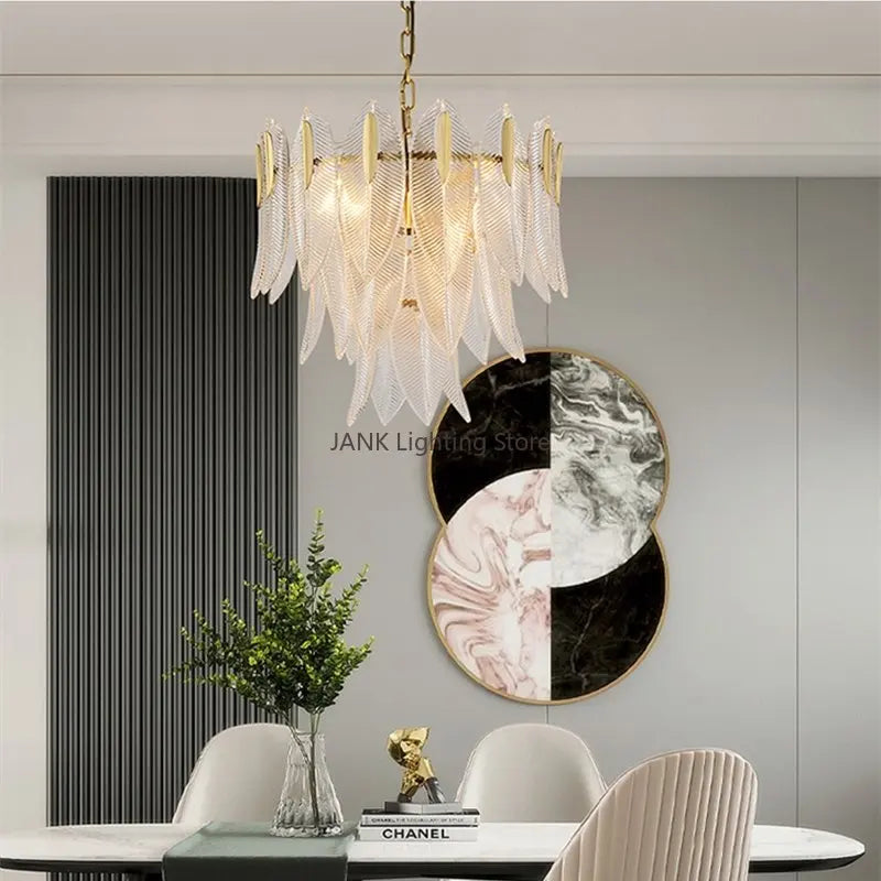 Decorbites™ Blatt-Glas-Hängeleuchte: Moderner Luxus-Kristall-Aufhänger für Wohnzimmer, Restaurant, Schlafzimmer.