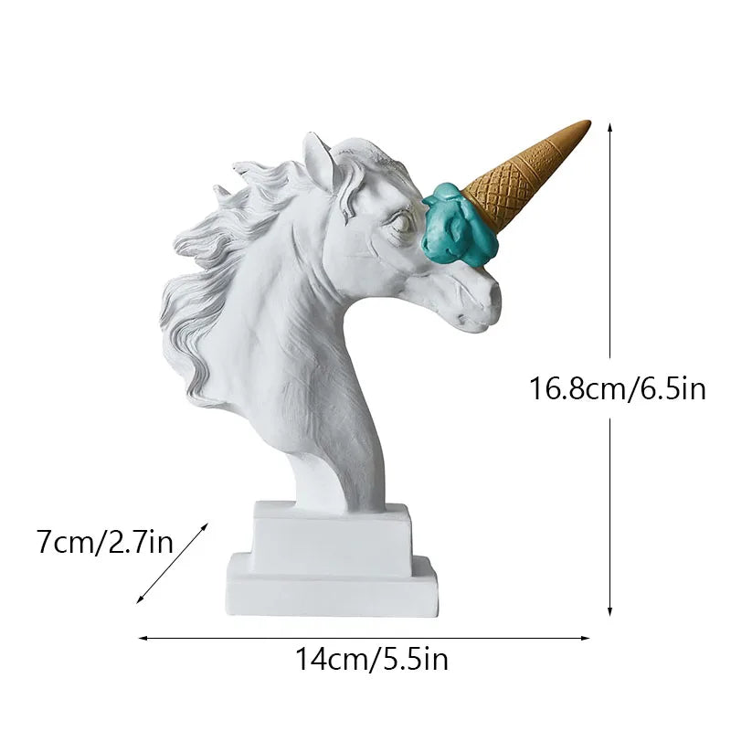 DecorBites™ Horse Head with Ice Cream Statue Modern Art Ornament Sculpture