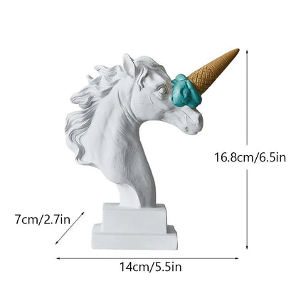 DecorBites™ Horse Head with Ice Cream Statue Modern Art Ornament Sculpture